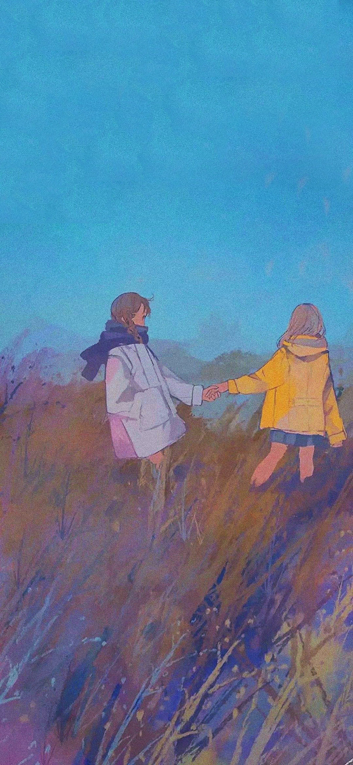 [2436×1125]女孩 插图 郊外 色彩 苹果手机动漫壁纸图片