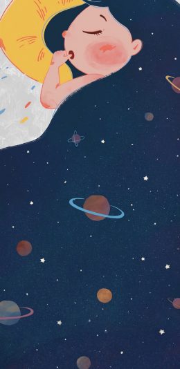 [2436x1125]女孩 星空 夜晚 睡梦 苹果手机动漫壁纸图片