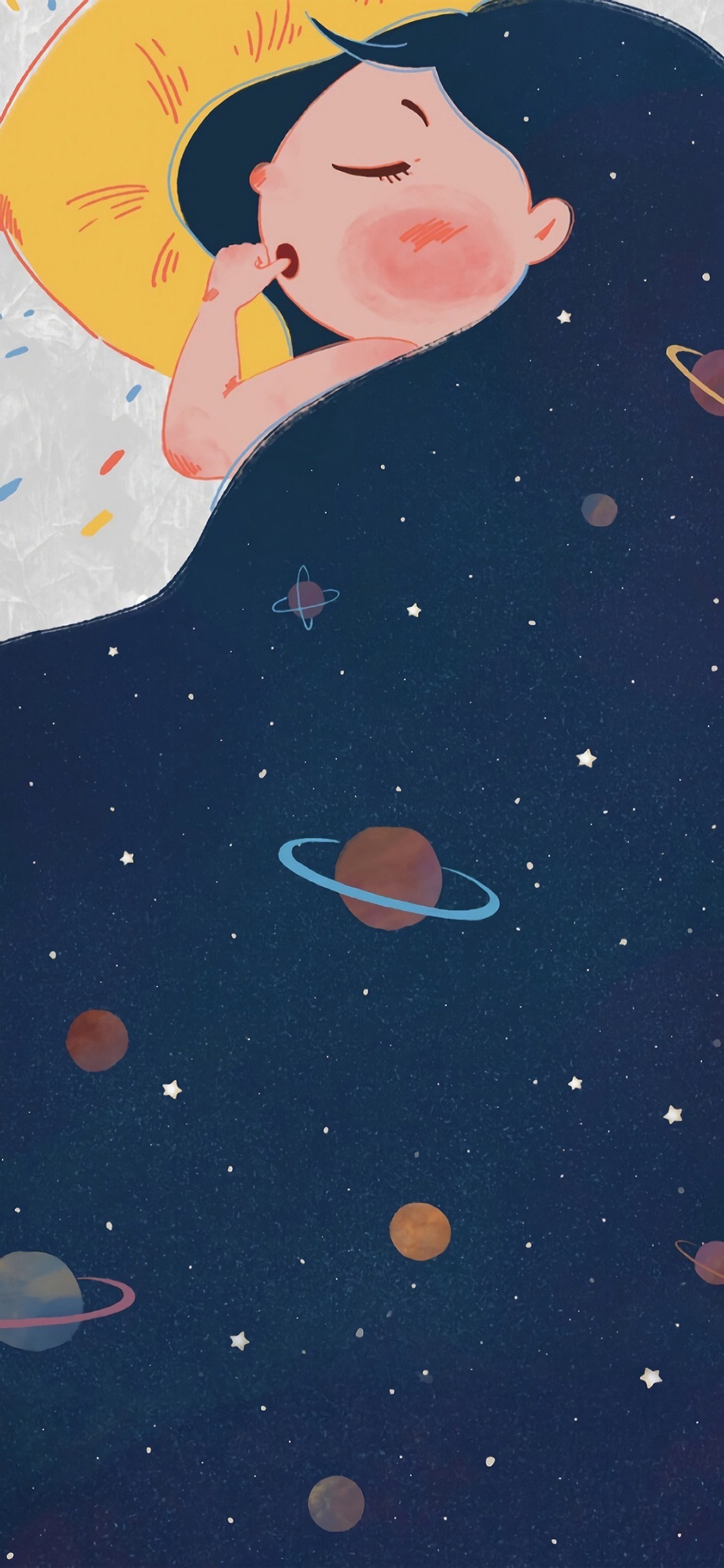 [2436×1125]女孩 星空 夜晚 睡梦 苹果手机动漫壁纸图片