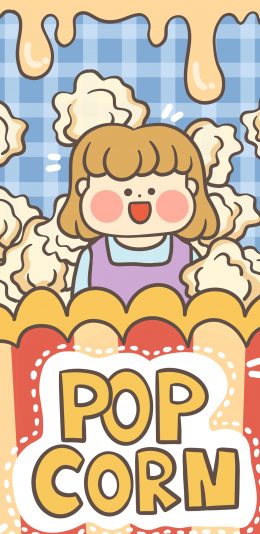 [2436x1125]女孩 爆米花 pop corn 井胖墩 苹果手机动漫壁纸图片