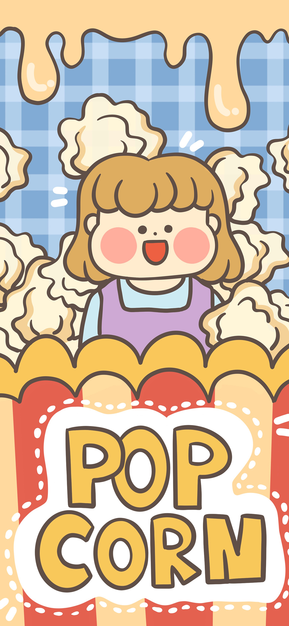 [2436×1125]女孩 爆米花 pop corn 井胖墩 苹果手机动漫壁纸图片