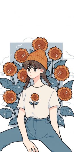 [2436x1125]女孩 玫瑰 漫画 潮流 苹果手机动漫壁纸图片