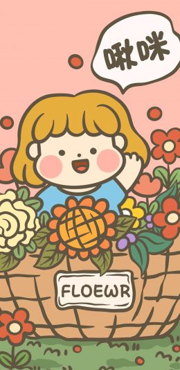 [2436x1125]女孩 秋咪 胖墩 插画 苹果手机动漫壁纸图片