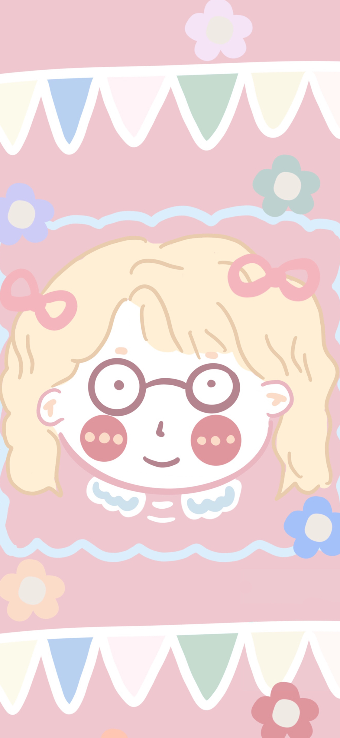 [2436×1125]女孩 粉 色彩 涂鸦 苹果手机动漫壁纸图片