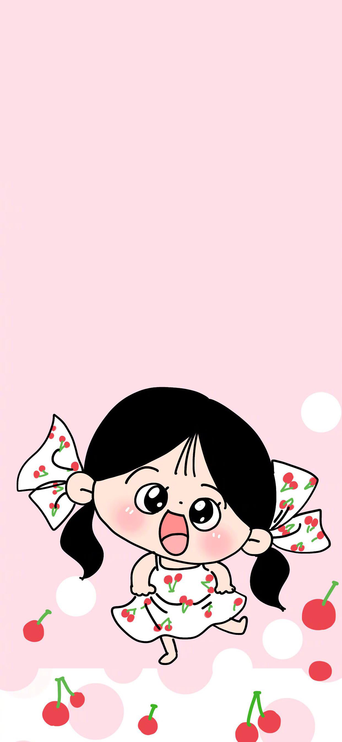[2436×1125]女孩 粉色 可爱 樱桃 裙子 苹果手机动漫壁纸图片
