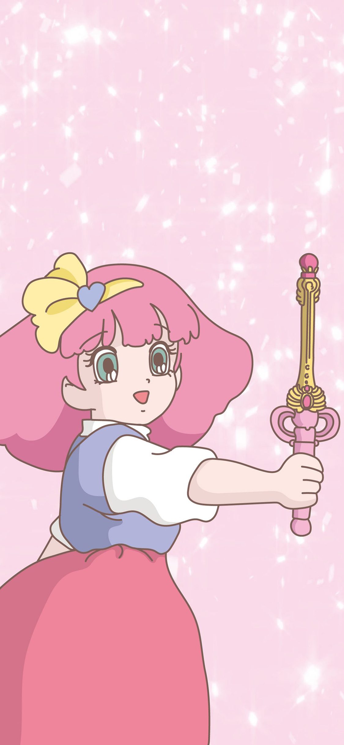 [2436×1125]女孩 粉色 魔法棒 卡通 苹果手机动漫壁纸图片