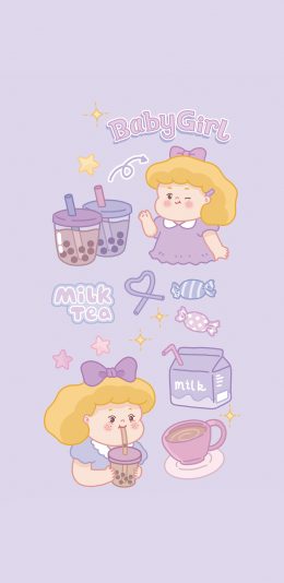 [2436x1125]女孩 紫色 糖果 奶茶 牛奶 可爱 苹果手机动漫壁纸图片