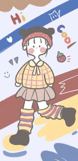 [2436x1125]女孩 色彩 装扮 绘画 苹果手机动漫壁纸图片