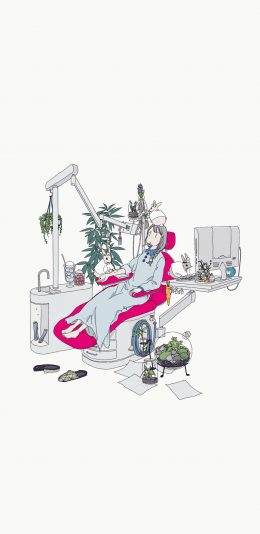 [2436x1125]女孩插画 牙医 看牙 兔子 苹果手机动漫壁纸图片