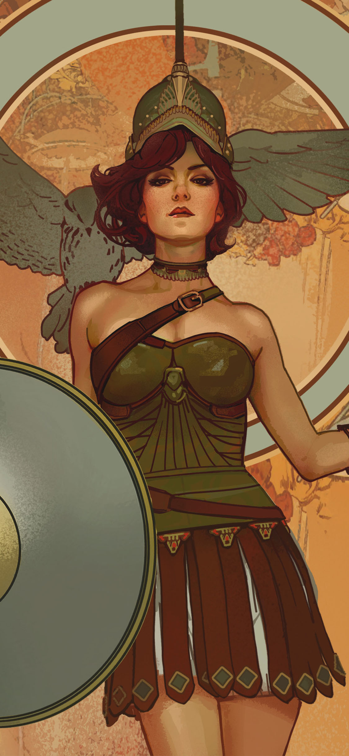 [2436×1125]女战士插画 复古 欧洲 苹果手机动漫壁纸图片