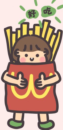 [2436x1125]好吃 小女孩 薯条 麦当劳 苹果手机动漫壁纸图片