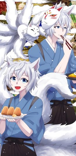 [2436x1125]妖怪旅馆营业中 漫画 银次 九尾狐 苹果手机动漫壁纸图片