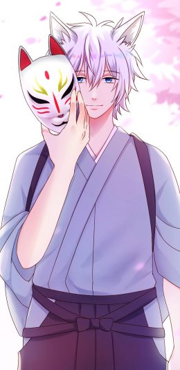 [2436x1125]妖怪旅馆营业中 银次 九尾狐 面具 苹果手机动漫壁纸图片