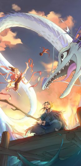 [2436x1125]姜子牙 哪吒 敖丙 白龙 苹果手机动漫壁纸图片