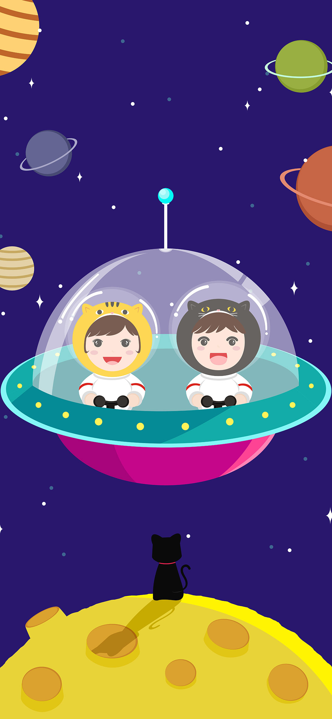 [2436×1125]宇宙 星球 飞船 男孩 女孩 苹果手机动漫壁纸图片