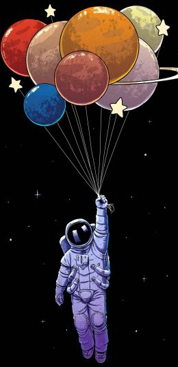 [2436x1125]宇航员 气球 升空 插画 苹果手机动漫壁纸图片