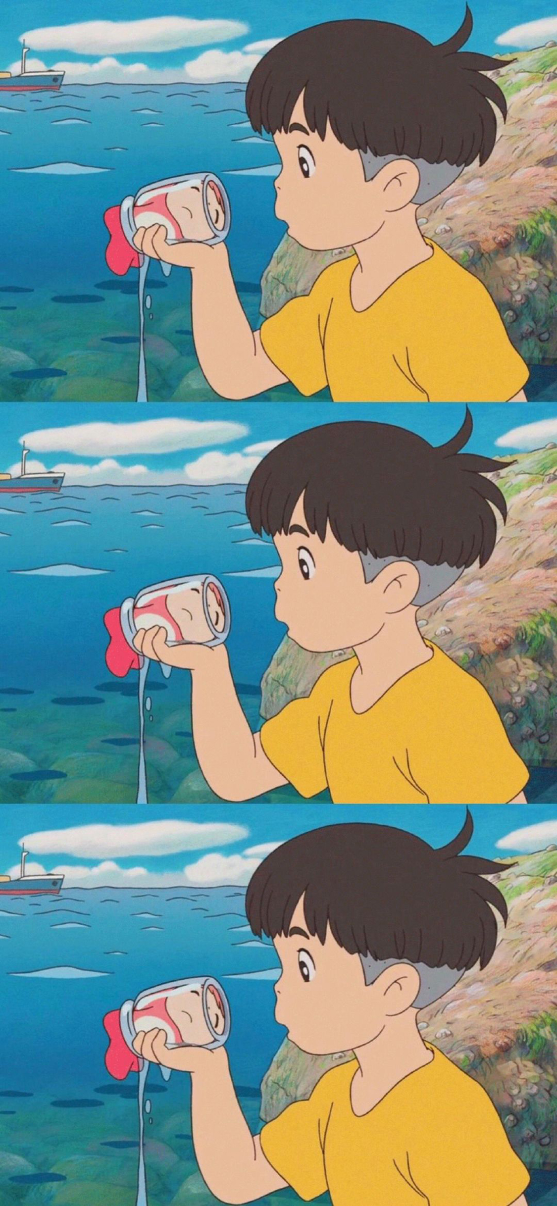 [2436×1125]宫崎骏 动漫 悬崖上的金鱼姬 宗介 波妞 苹果手机动漫壁纸图片