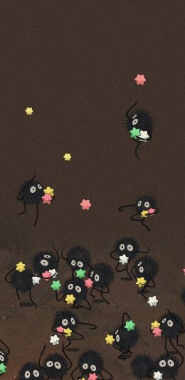 [2436x1125]宫崎骏 日漫 千与千寻 煤炭球 苹果手机动漫壁纸图片