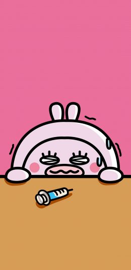 [2436x1125]害怕 紧张 兔子 针筒 打针 萌 苹果手机动漫壁纸图片