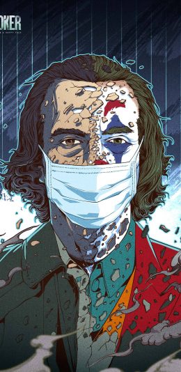 [2436x1125]小丑 joker 插画 疫情 口罩（取自站酷网：插画杨权） 苹果手机动漫壁纸图片