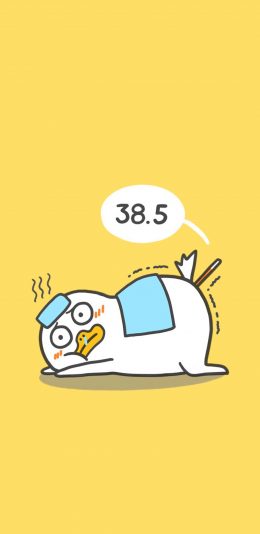 [2436x1125]小刘鸭 发烧 38.5 黄色 生病 苹果手机动漫壁纸图片