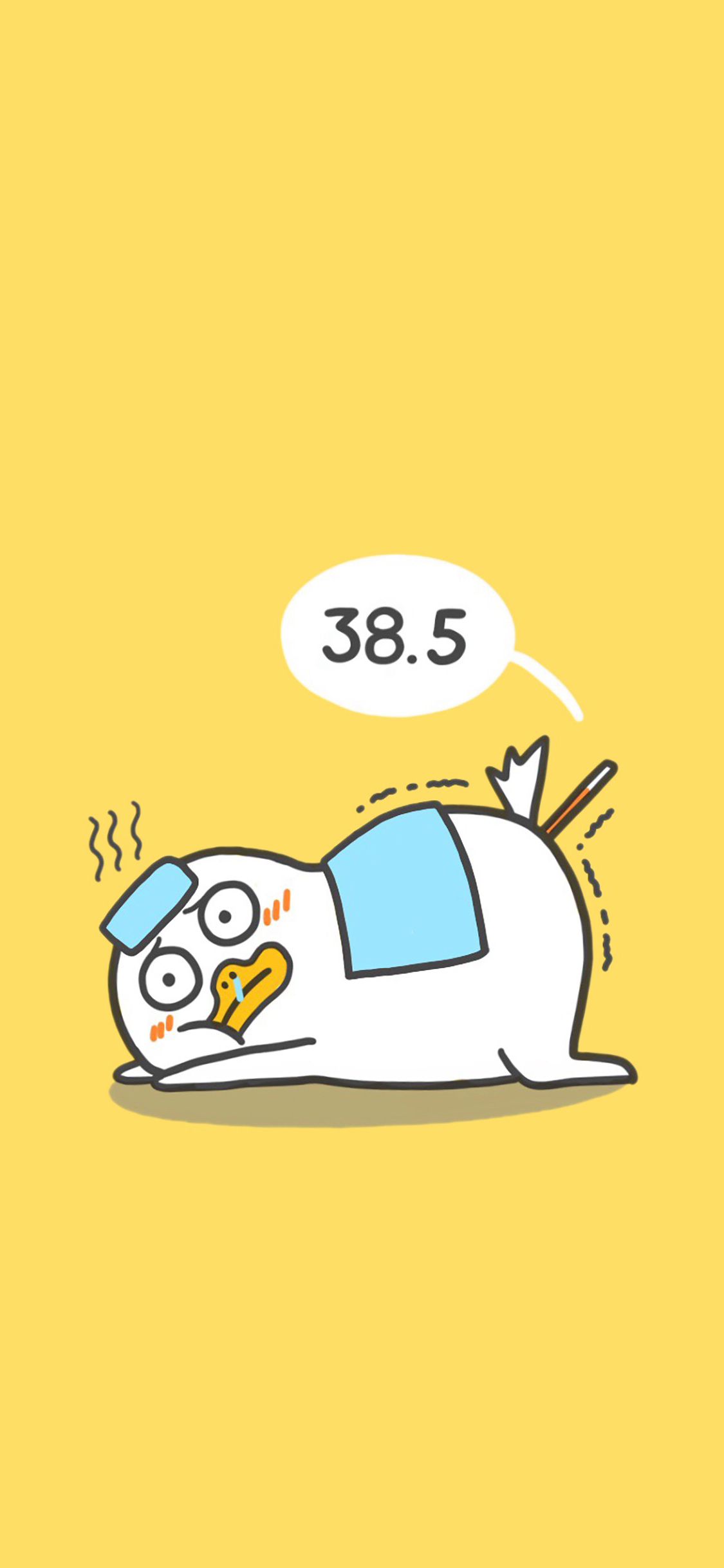 [2436×1125]小刘鸭 发烧 38.5 黄色 生病 苹果手机动漫壁纸图片