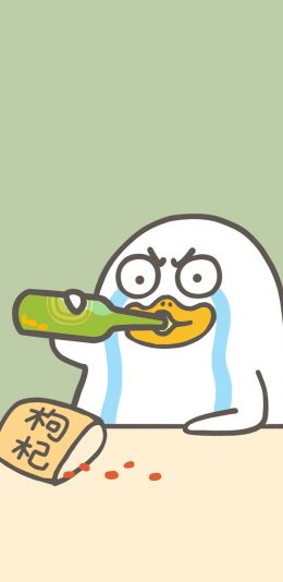 [2436x1125]小刘鸭 豪饮 啤酒 枸杞 眼泪 哭 伤心 苹果手机动漫壁纸图片