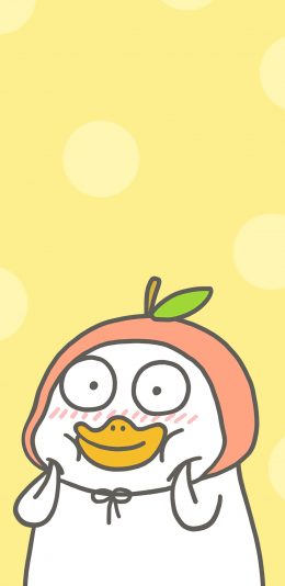 [2436x1125]小刘鸭 黄色 挤脸 可爱 卡通 苹果手机动漫壁纸图片