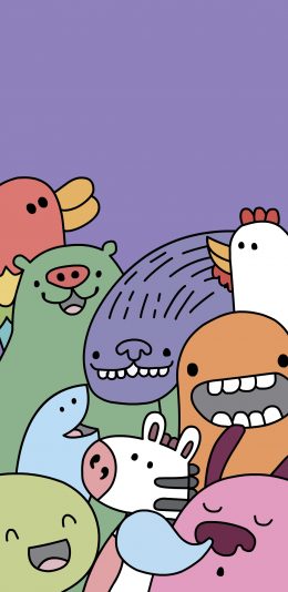 [2436x1125]小坏兽 紫色 可爱 斑马 鸡 苹果手机动漫壁纸图片