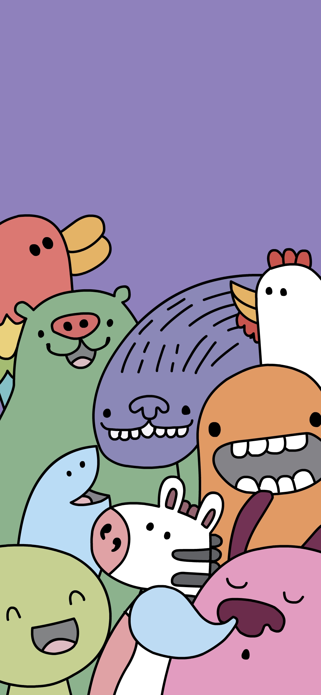 [2436×1125]小坏兽 紫色 可爱 斑马 鸡 苹果手机动漫壁纸图片