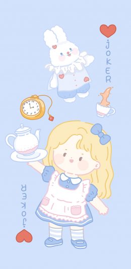 [2436x1125]小女孩 兔子 蓝色 小丑 joker 苹果手机动漫壁纸图片