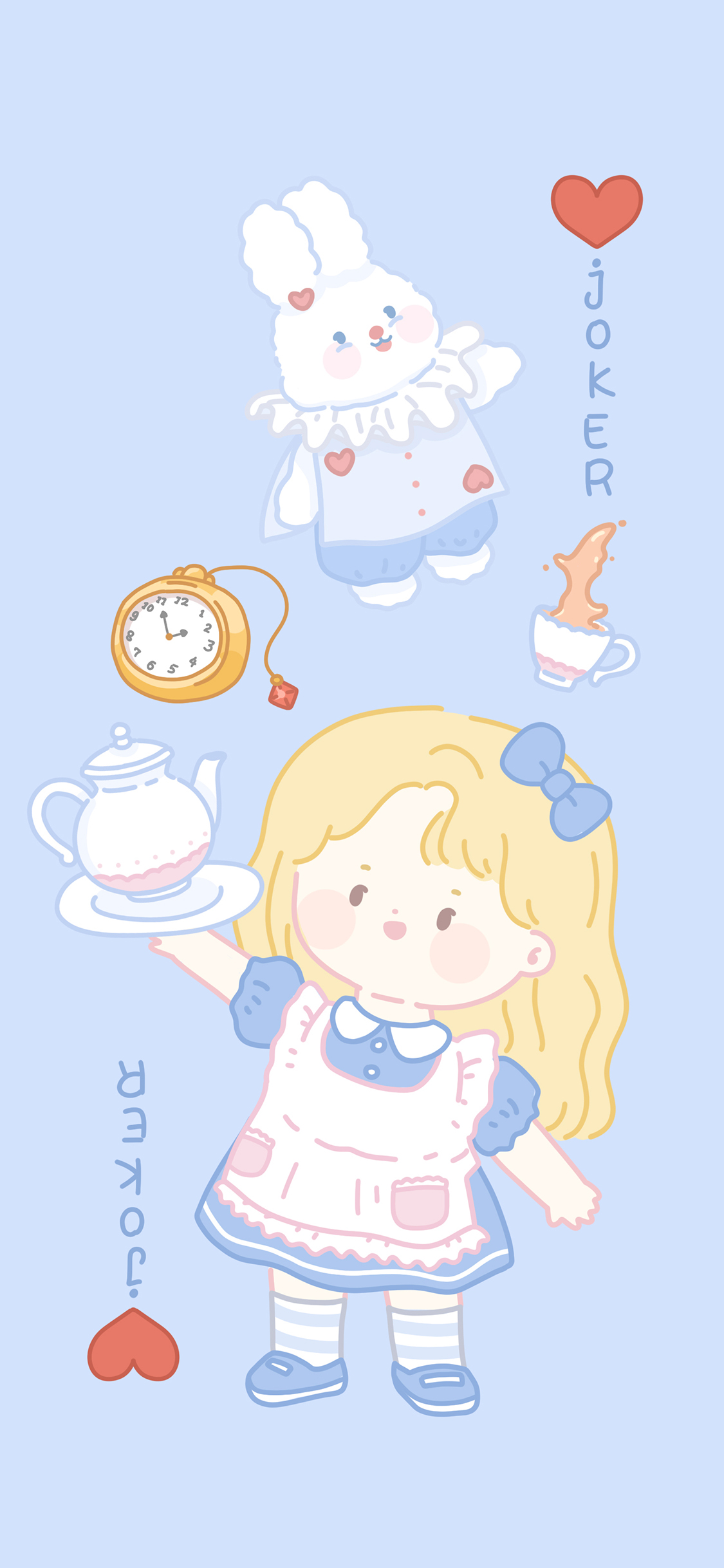 [2436×1125]小女孩 兔子 蓝色 小丑 joker 苹果手机动漫壁纸图片