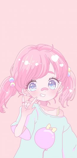[2436x1125]小女孩 粉色 可爱 卡通 小辫子 苹果手机动漫壁纸图片
