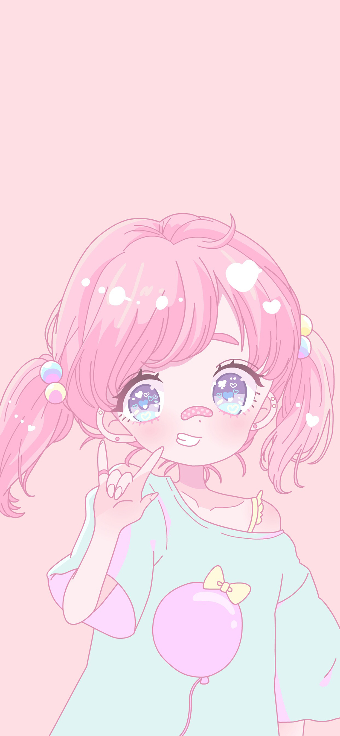 [2436×1125]小女孩 粉色 可爱 卡通 小辫子 苹果手机动漫壁纸图片