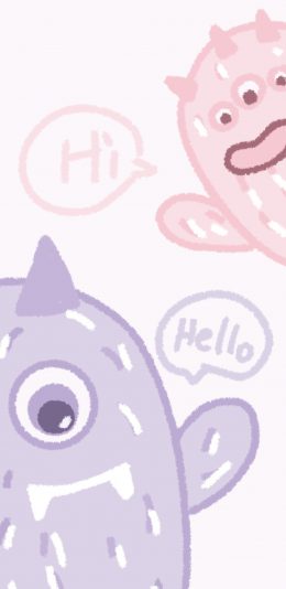 [2436x1125]小怪兽 hello hi 独角兽 苹果手机动漫壁纸图片