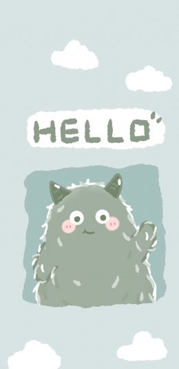 [2436x1125]小怪兽 hello 可爱 蓝 小怪兽 苹果手机动漫壁纸图片