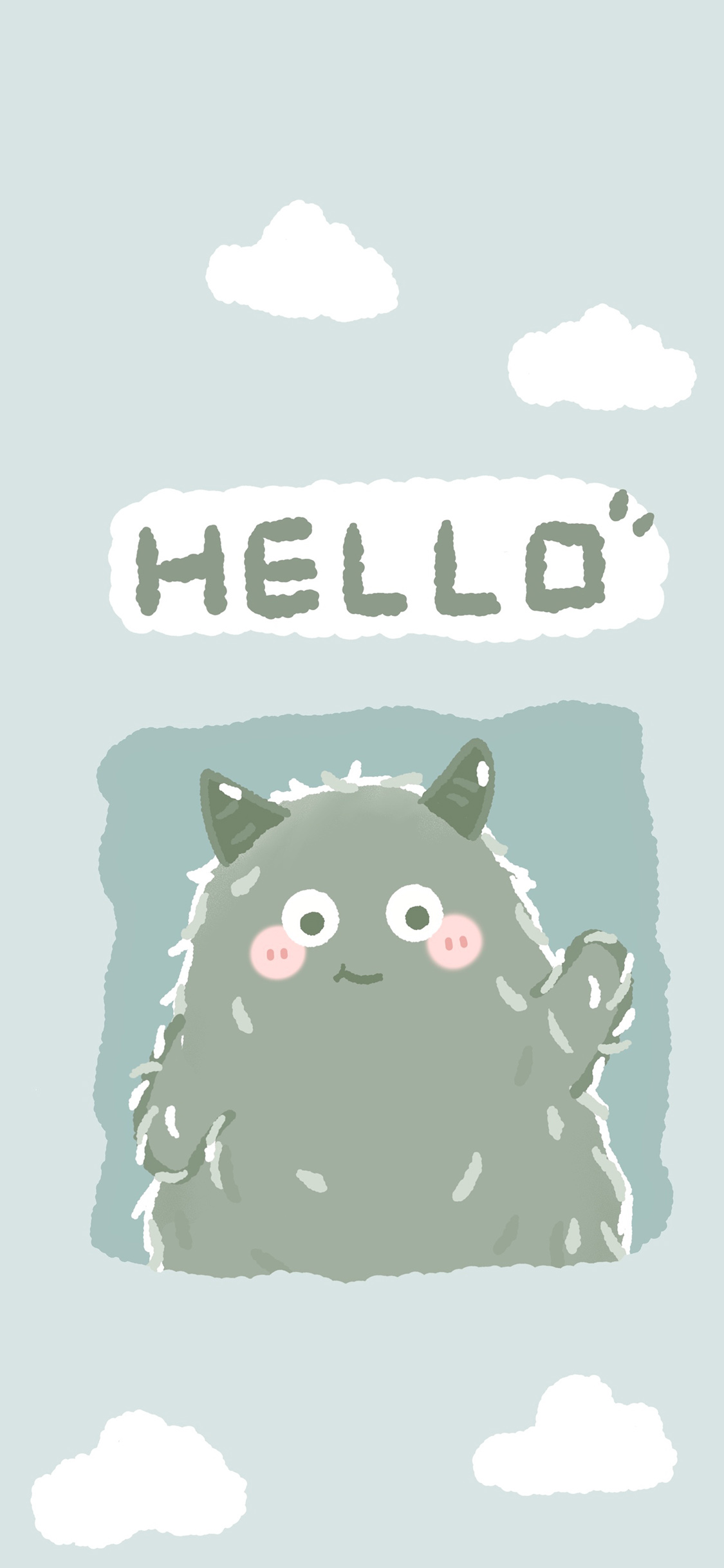 [2436×1125]小怪兽 hello 可爱 蓝 小怪兽 苹果手机动漫壁纸图片