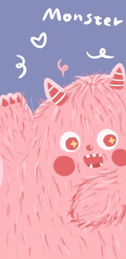 [2436x1125]小怪兽 monster 粉 卡通 可爱 苹果手机动漫壁纸图片