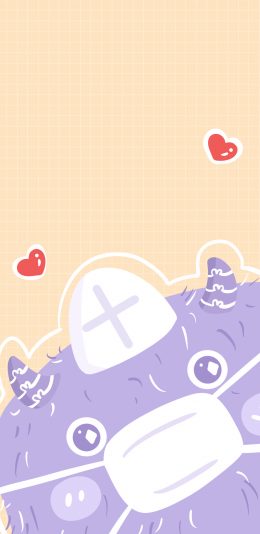 [2436x1125]小怪兽 口罩 护士帽 爱心 苹果手机动漫壁纸图片