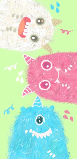 [2436x1125]小怪兽 可爱 尖牙 色彩 苹果手机动漫壁纸图片