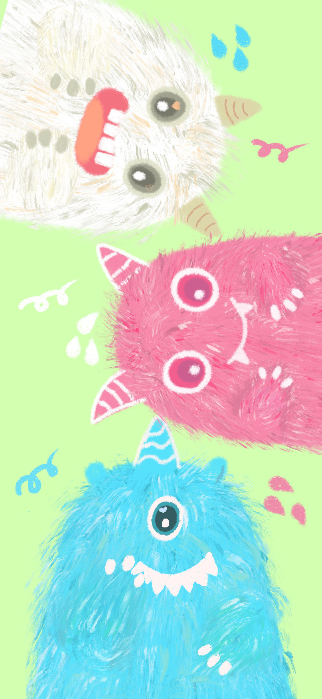 [2436×1125]小怪兽 可爱 尖牙 色彩 苹果手机动漫壁纸图片