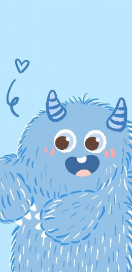 [2436x1125]小怪兽 可爱 尖牙 蓝色 苹果手机动漫壁纸图片