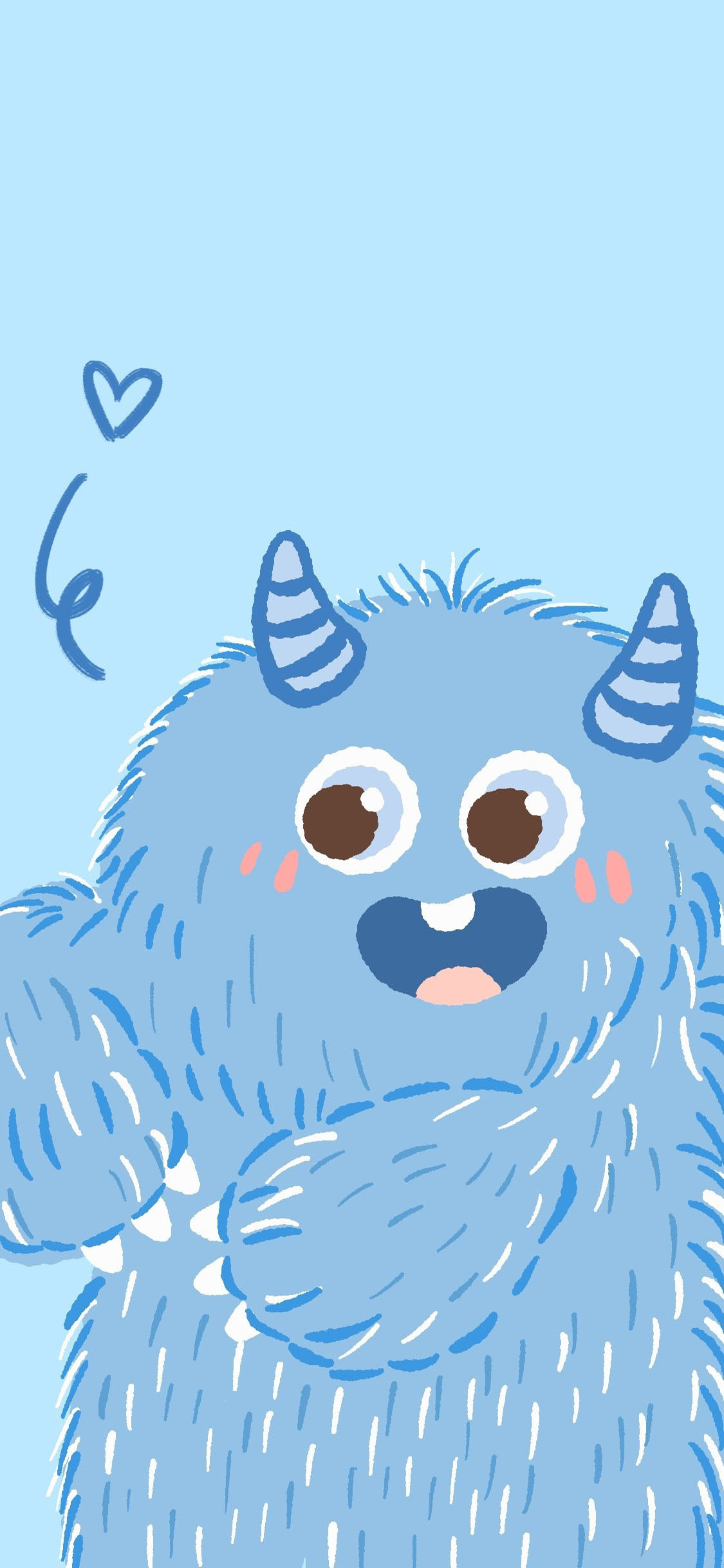 [2436×1125]小怪兽 可爱 尖牙 蓝色 苹果手机动漫壁纸图片