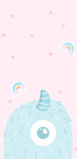 [2436x1125]小怪兽 可爱 彩虹 独眼 苹果手机动漫壁纸图片