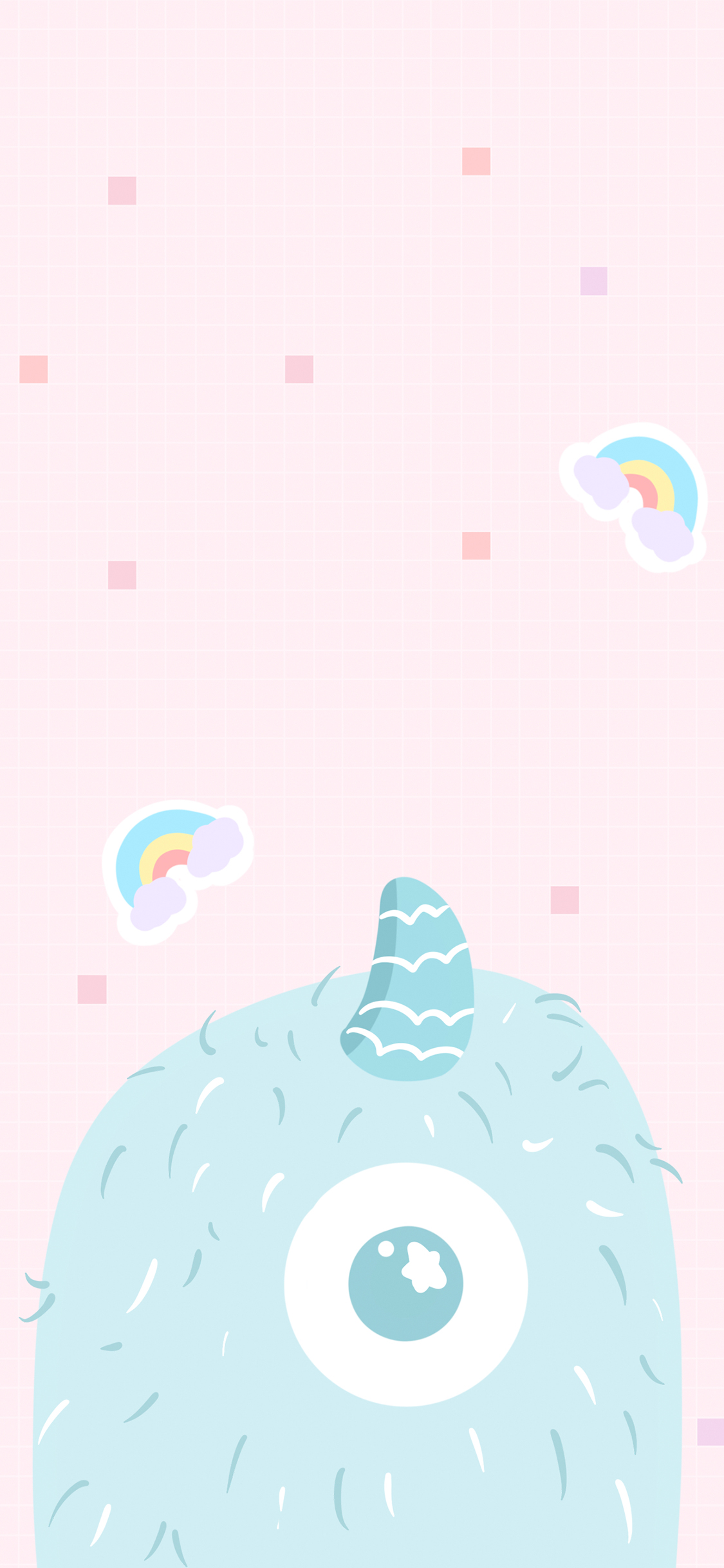 [2436×1125]小怪兽 可爱 彩虹 独眼 苹果手机动漫壁纸图片