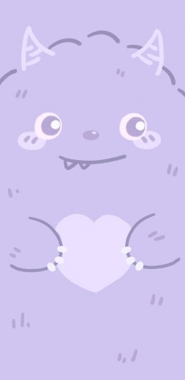 [2436x1125]小怪兽 可爱 爱心 紫 苹果手机动漫壁纸图片