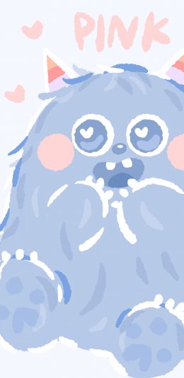 [2436x1125]小怪兽 可爱 爱心 萌 蓝色 苹果手机动漫壁纸图片