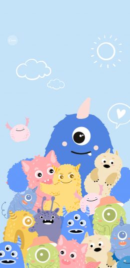 [2436x1125]小怪兽 可爱 色彩 卡通 苹果手机动漫壁纸图片