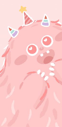 [2436x1125]小怪兽 可爱 萌 粉色 开心 苹果手机动漫壁纸图片