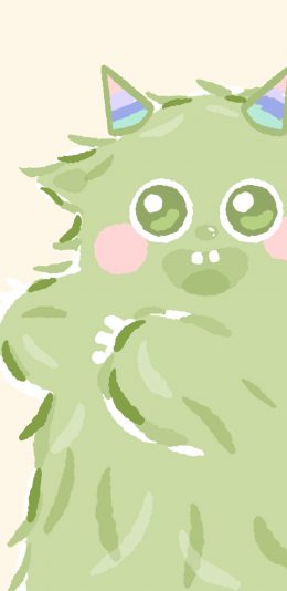 [2436x1125]小怪兽 可爱 萌 绿色 开心 苹果手机动漫壁纸图片